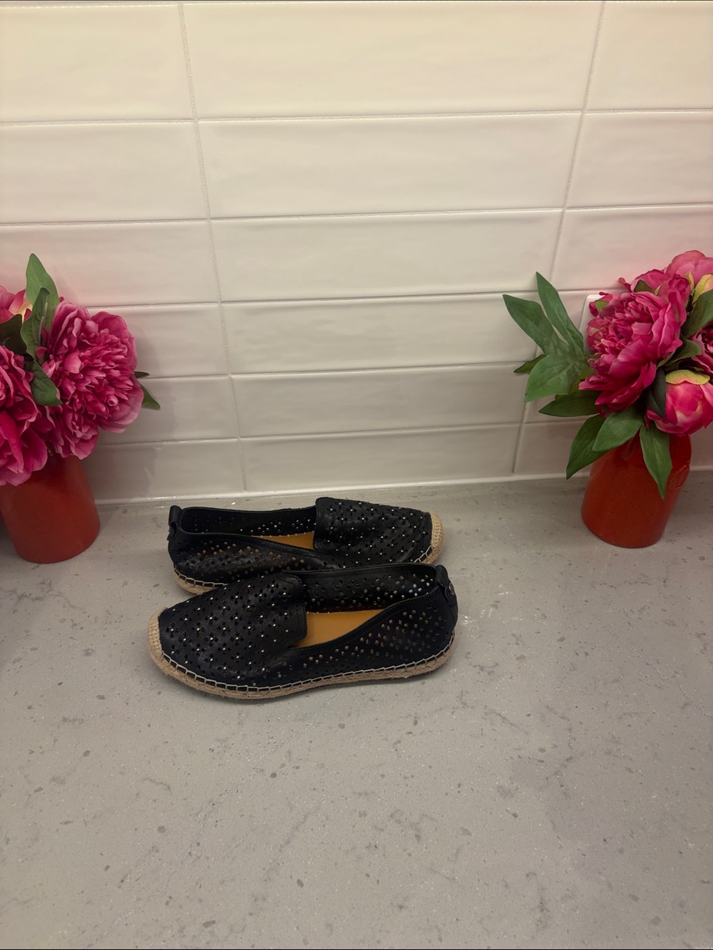Patricia Nash Black Perforated Espadrille Slip-Ons